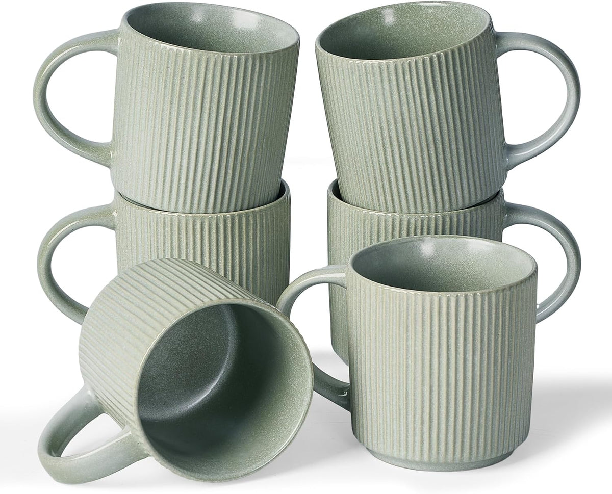 famiware Coffee Mug Set for 6, Star 12 oz Catering Mugs Cup Set with Handle for Coffee, Tea, Cocoa