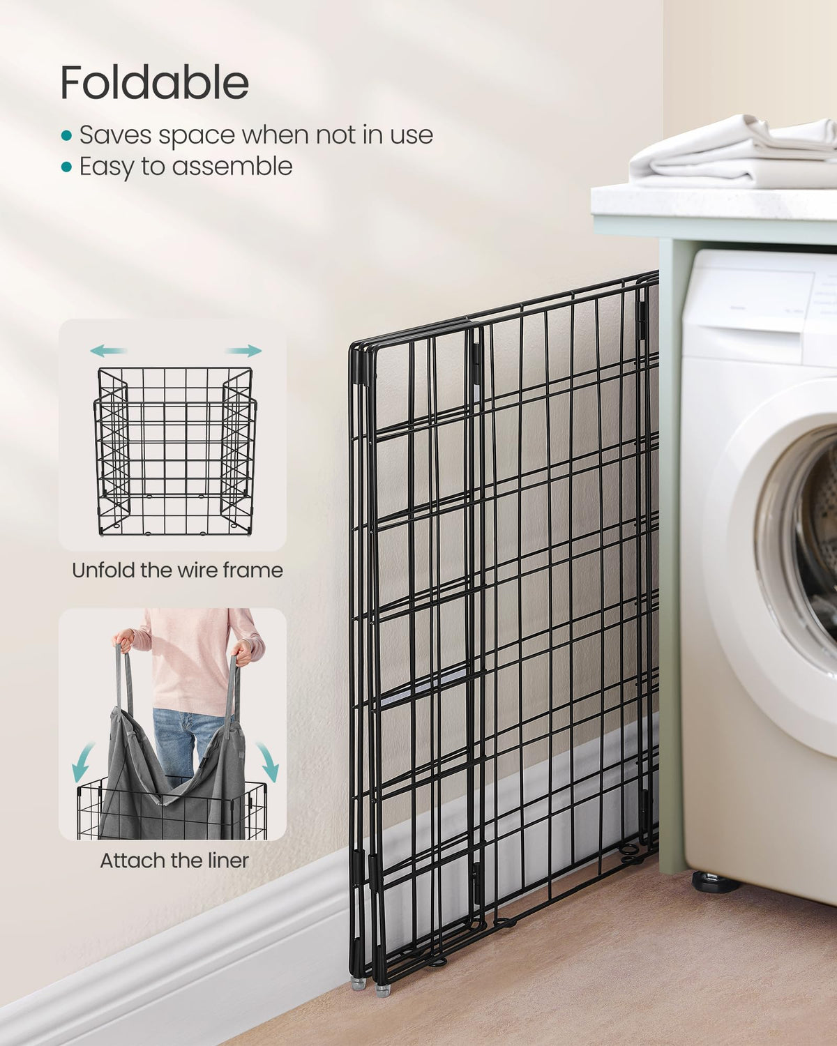 SONGMICS Laundry Hamper, 34.3 Gal. (130L) Laundry Basket, Collapsible Clothes Hamper, Removable and