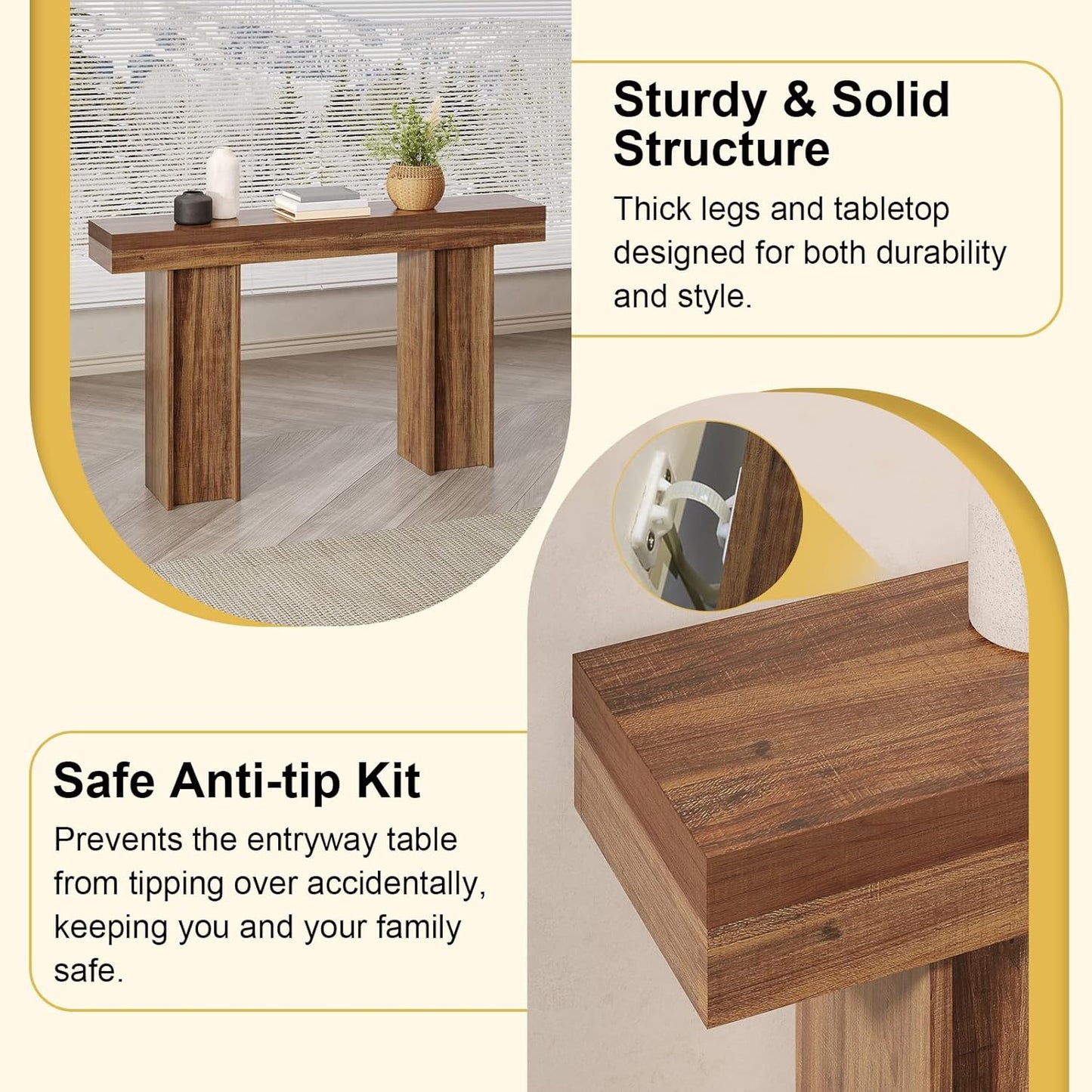 55Inch Farmhouse Console Table,Wooden Rectangular Sofa Table Behind The Couch,Entryway Console