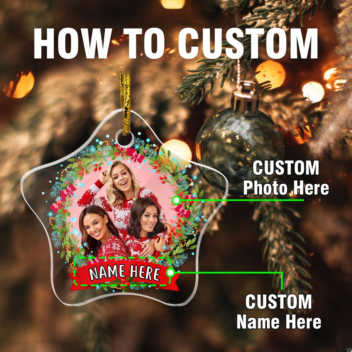 Personalized Christmas Ornaments, Crystal Custom Hanging Ornaments, Decorative Photo Hanging Glass