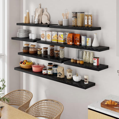 55 Inch Floating Shelves Black, Rustic Wood Floating Shelf Wall Mounted, 9 Inch Deep Floating Shelf