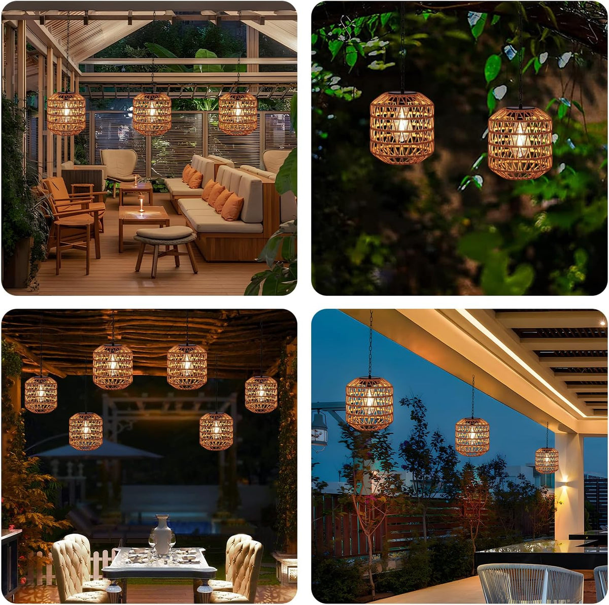 Livinlarge Solar Pendant Light Outdoor,Chandelier Hanging Lantern with Edison Bulb,Boho Solar