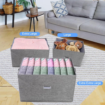 Large Linen Fabric Foldable Storage Bins with Removable Lid and Handles, Washable Storage Box