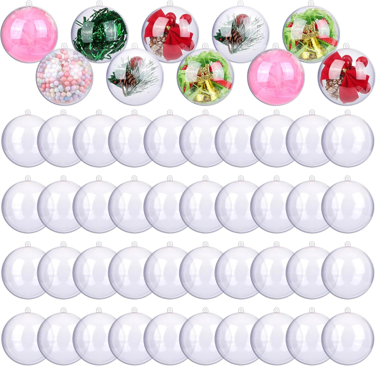 ANVAVO 50 Clear Plastic Fillable Ball Ornaments - DIY Craft Transparent Baubles - Shatterproof