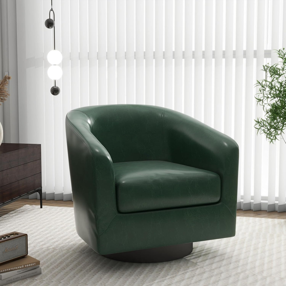 Swivel Barrel Accent Chair, Modern Round Faux Leather Arm Chair for Living Room, Bedroom, Comfy