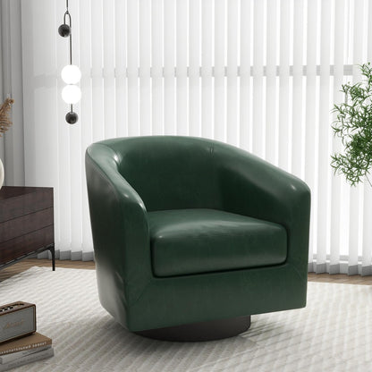 Swivel Barrel Accent Chair, Modern Round Faux Leather Arm Chair for Living Room, Bedroom, Comfy