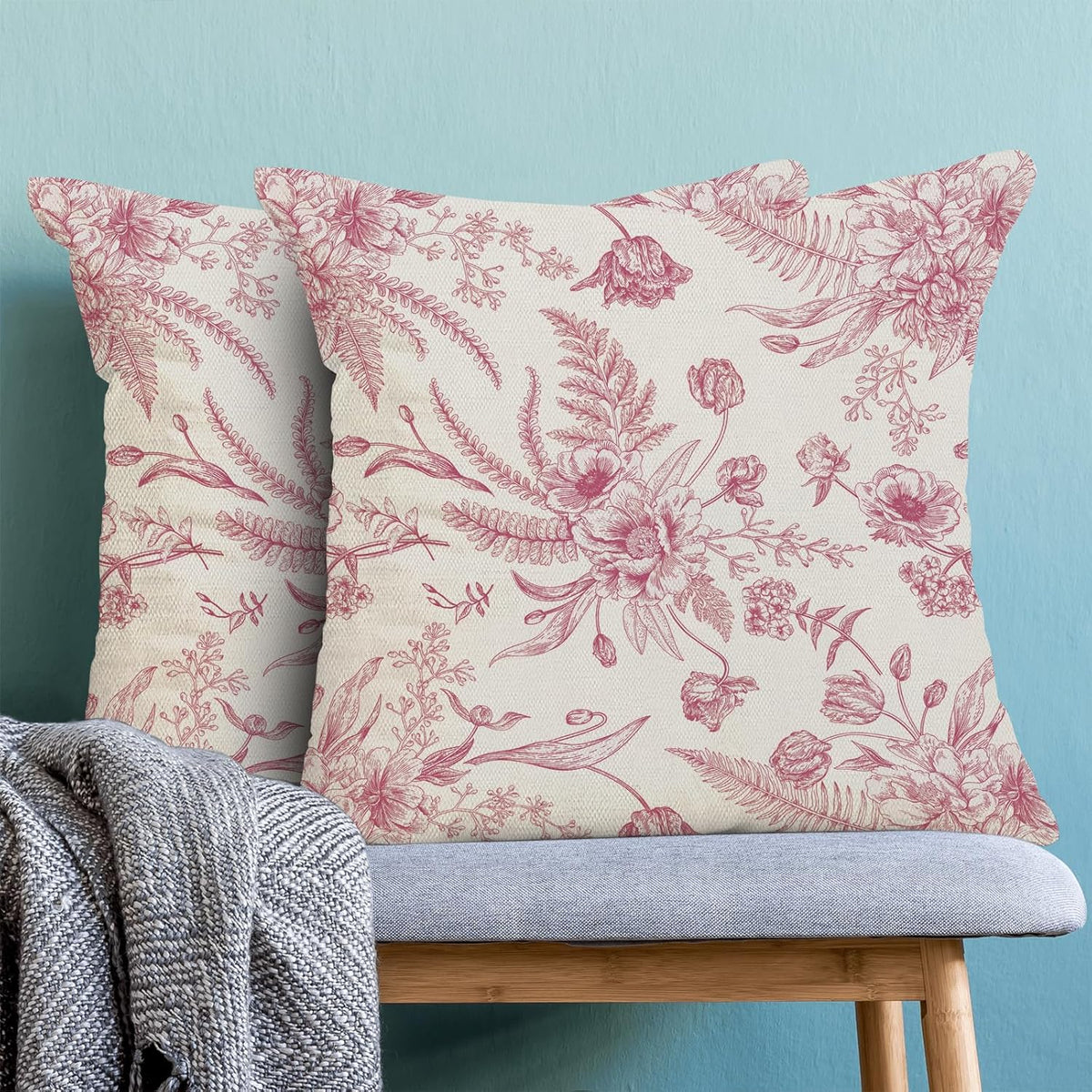 CXMEIFLY Hot Pink Spring Pillow Covers 20 x 20 Inch Set of 2 for Chinoiserie Flowers Decor Throw