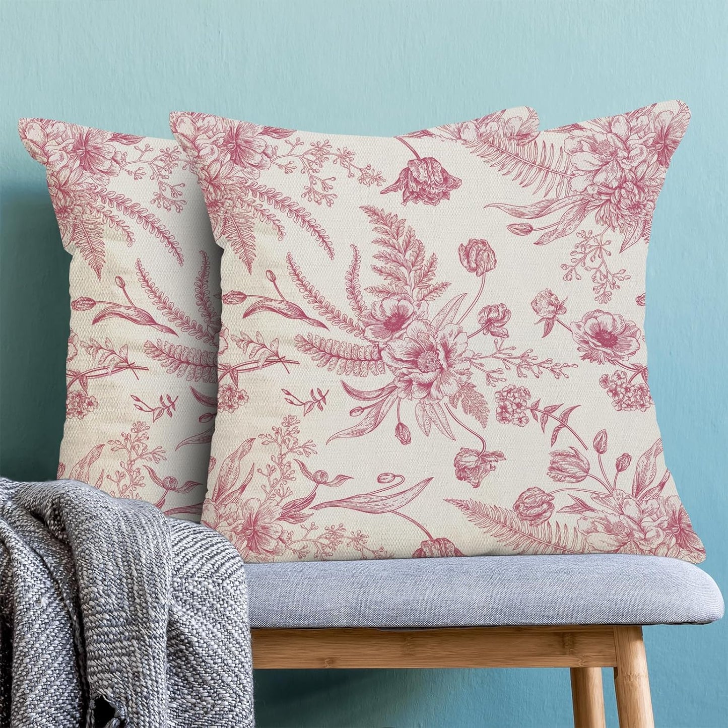 CXMEIFLY Hot Pink Spring Pillow Covers 16 x 16 Inch Set of 2 for Chinoiserie Flowers Decor Throw