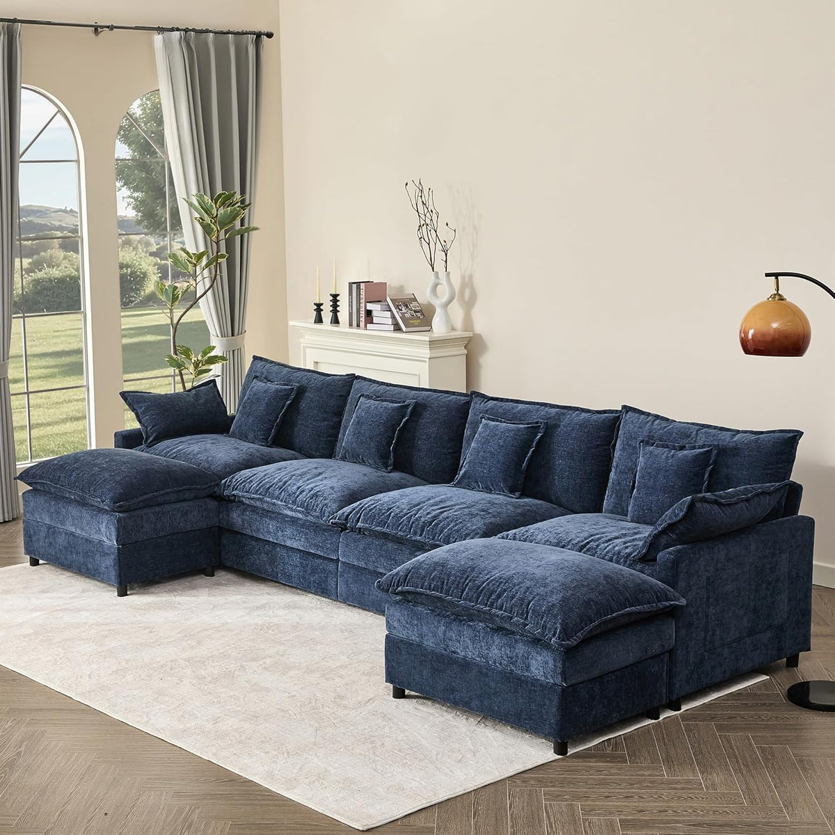 142.5" U Shaped Couch, Modular Sectional Sofa, 3-Seater Comfy Cloud Couch with Movable Ottoman