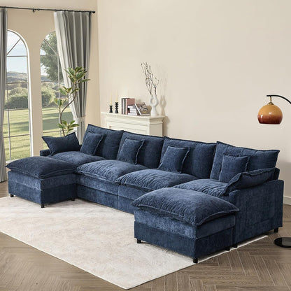 142.5" U Shaped Couch, Modular Sectional Sofa, 3-Seater Comfy Cloud Couch with Movable Ottoman