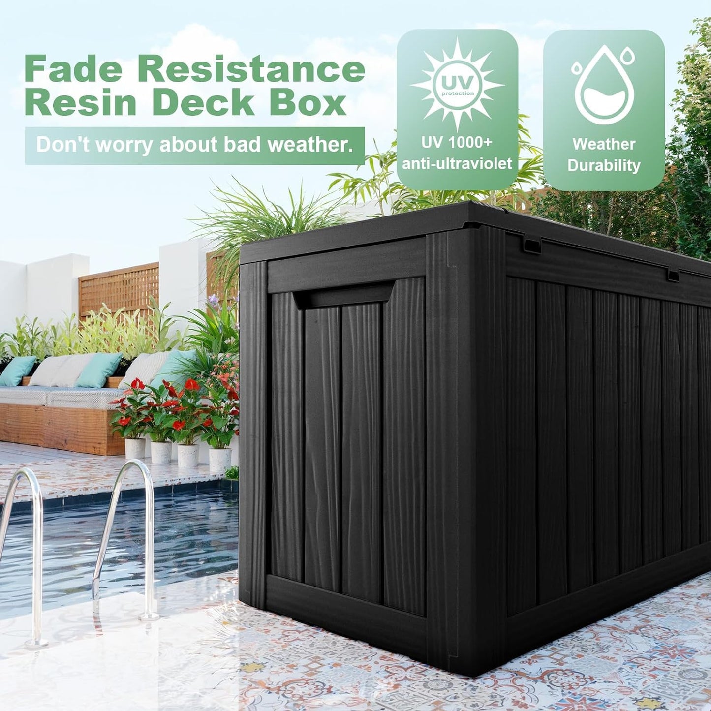 DRATO 80 Gallon Deck Box, Outdoor Storage Box for Patio Furniture, Patio Cushions, Gardening Tools
