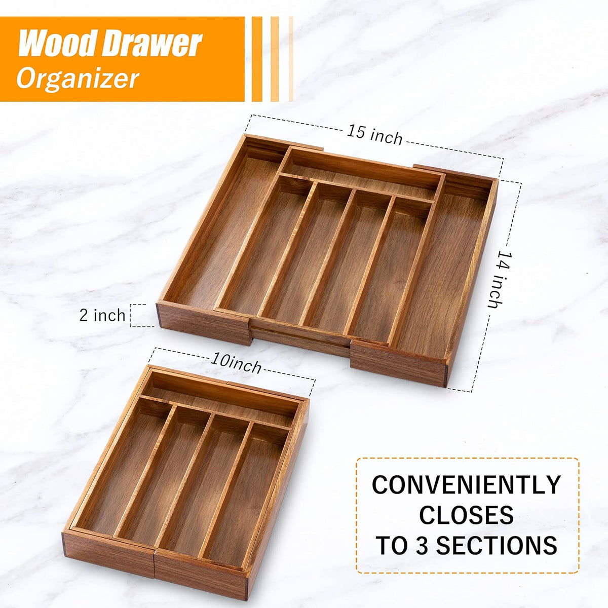 Bellsal Acacia Silverware Organizer Kitchen Drawer Organizer Expandable Bamboo Utensil Holder