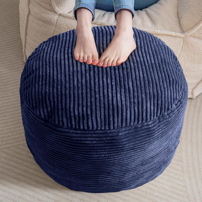 HIGOGOGO Round Stuffed Pouf Ottoman, Corduroy Poufs with Foam Chunk Filling, Furry and Fluffy Pouf