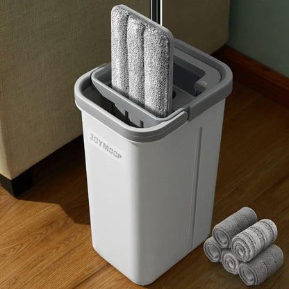 JOYMOOP Mop and Bucket with Wringer Set, Hands Free Flat Floor Mop and Bucket, with 5 Washable