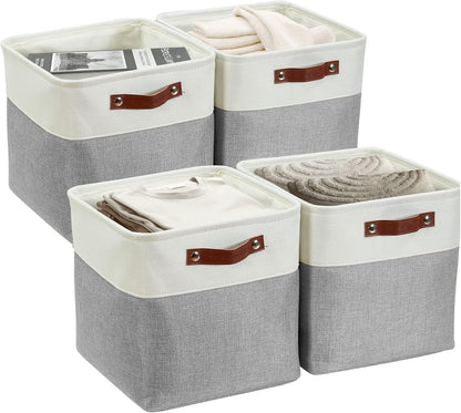 DECOMOMO 13 Inch Cube Storage Bins, Fabric Storage Cube, Basket for Kallax Shelves (Grey & White, 4