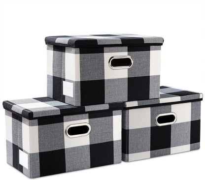 PRANDOM Collapsible Storage Bin with Lid [3-Pack] Fabric Foldable Storage Box Organizer Container