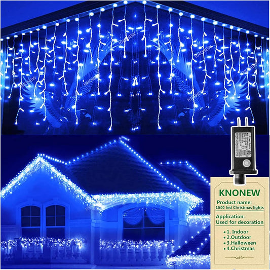 KNONEW 164FT 1600 LED Christmas Lights Outdoor Decoration Blue Timer 8Modes Hanging Fairy String