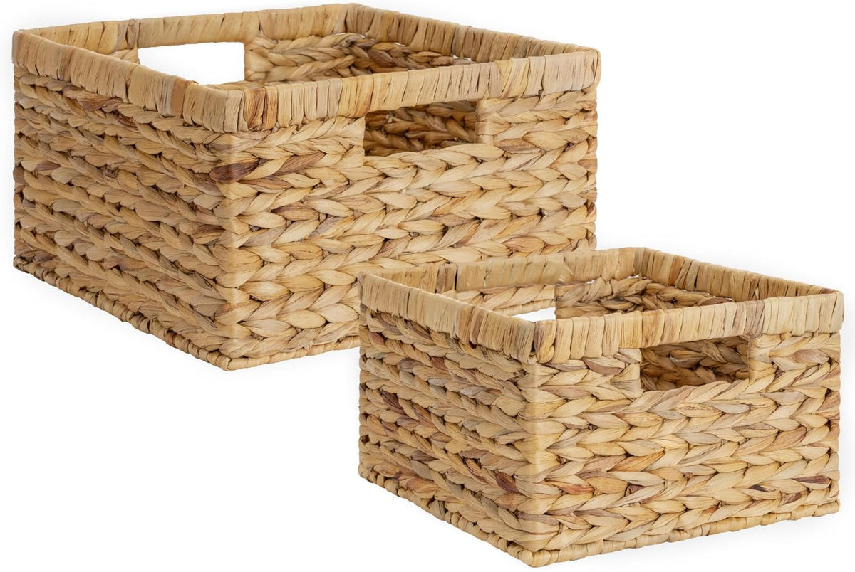StorageWorks Wicker Storage Basket, Large and Small Baskets, Water Hyacinth Basket for Organizing