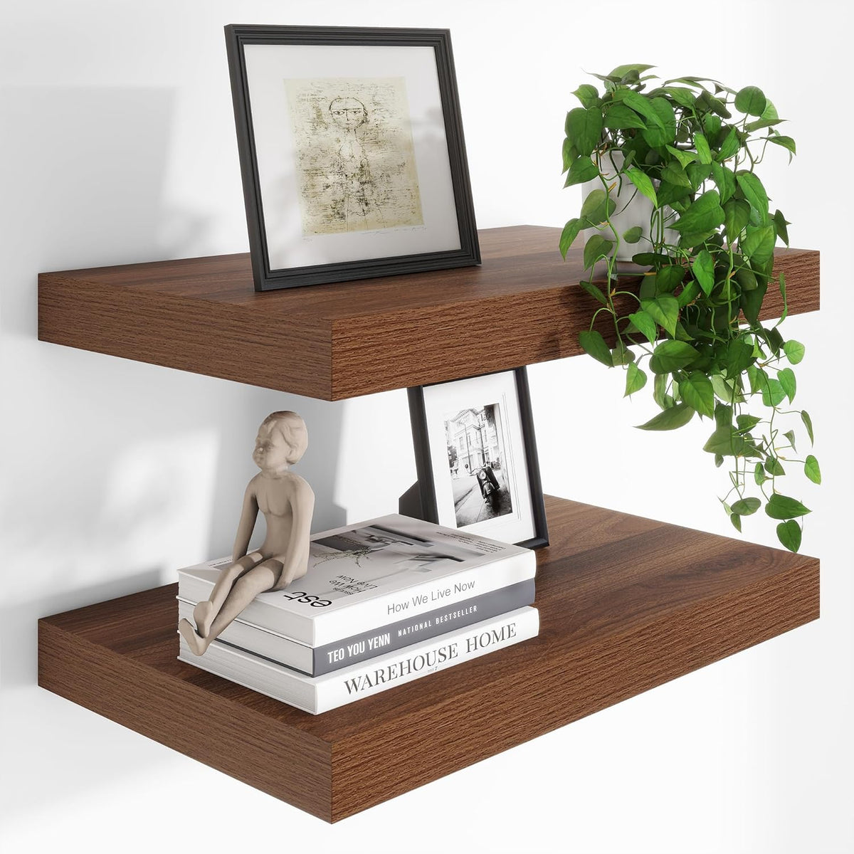 Heimlove 24 x 12 Inch Deep Floating Shelves Wall Mounted with Invisible Brackets,Storage Hanging