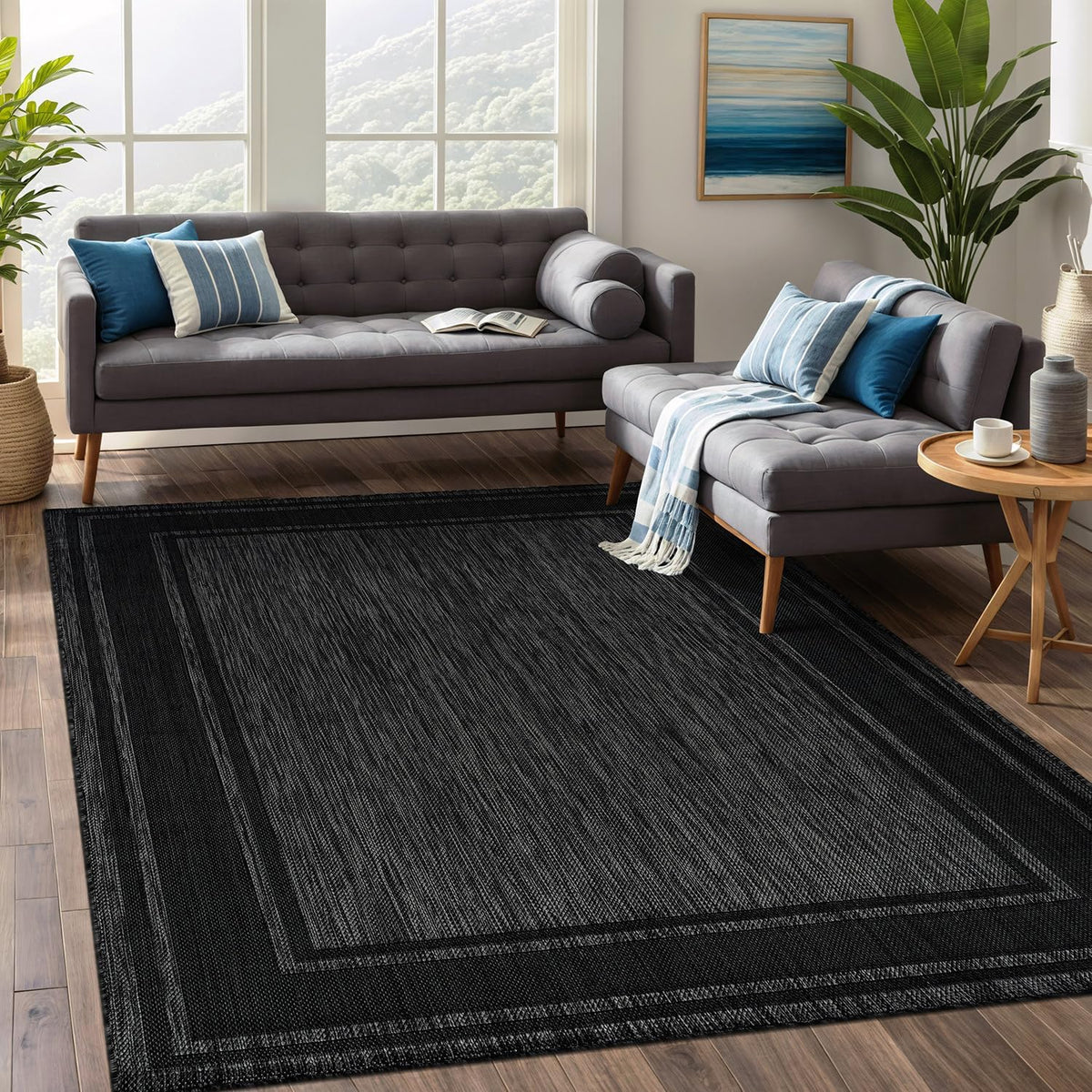 Beverly Rug Large Outdoor Rug 9x12 Modern Bordered Area Rugs for Indoor and Outdoor Patio Deck