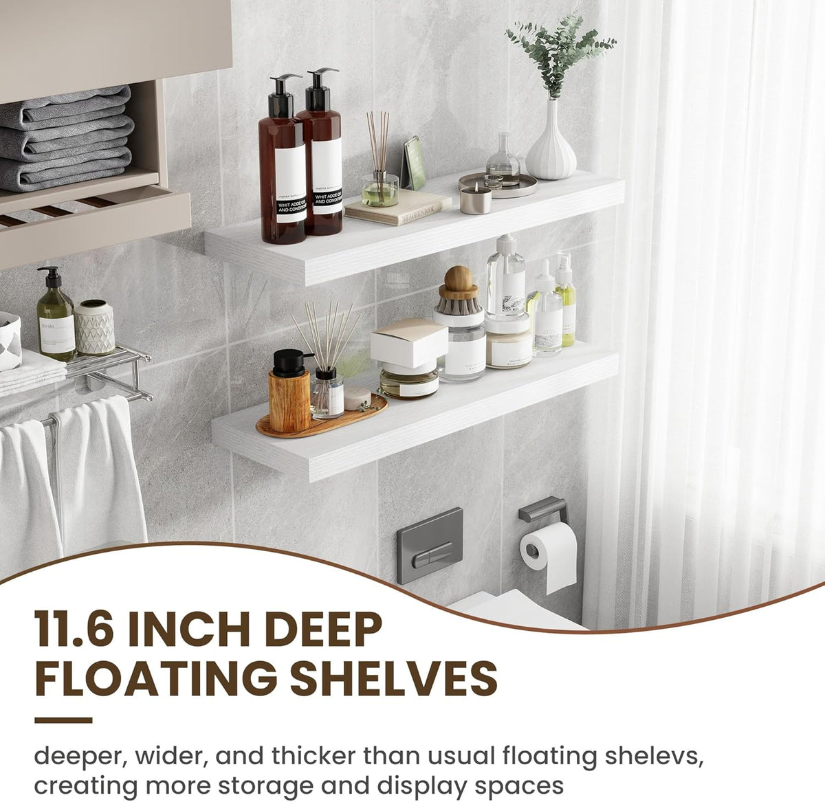 36 Inch Floating Shelves, 12 Inch Deep Floating Shelves for Wall, Floating Shelf with Invisible