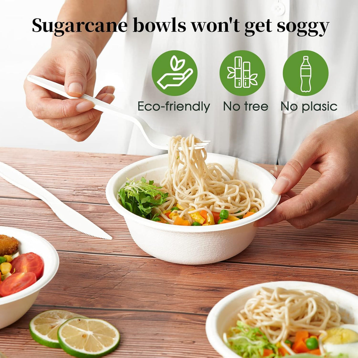 ECOLipak 16 oz Paper Bowls, [150-Pack] Compostable Paper Bowls Bulk, Heavy-duty Disposable Bowls