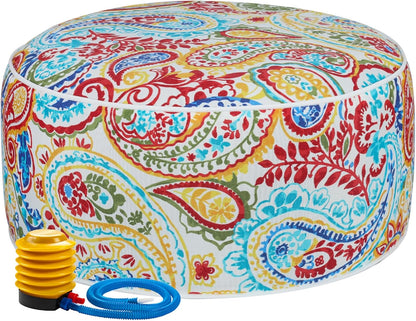 FUNHOME Inflatable Outdoor Ottoman with Air Pump,20"x9" Portable Patio Pouf,Water