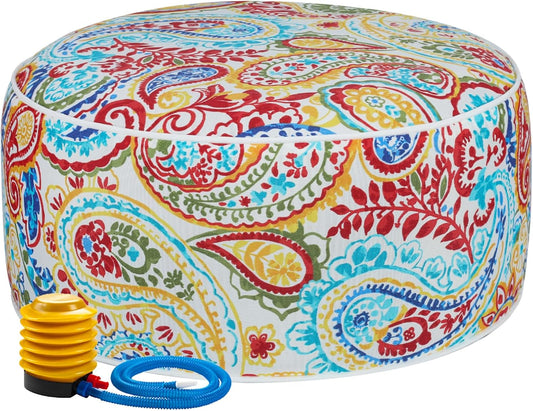 FUNHOME Inflatable Outdoor Ottoman with Air Pump,20"x9" Portable Patio Pouf,Water