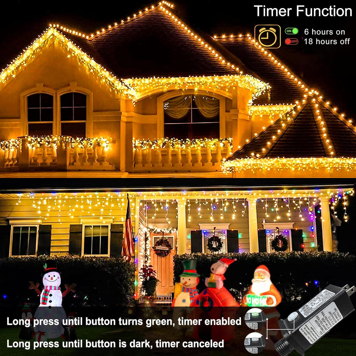 Warm White Christmas Lights Outdoor, 66ft 640 LED Icicle Lights for Outside House with Connectable