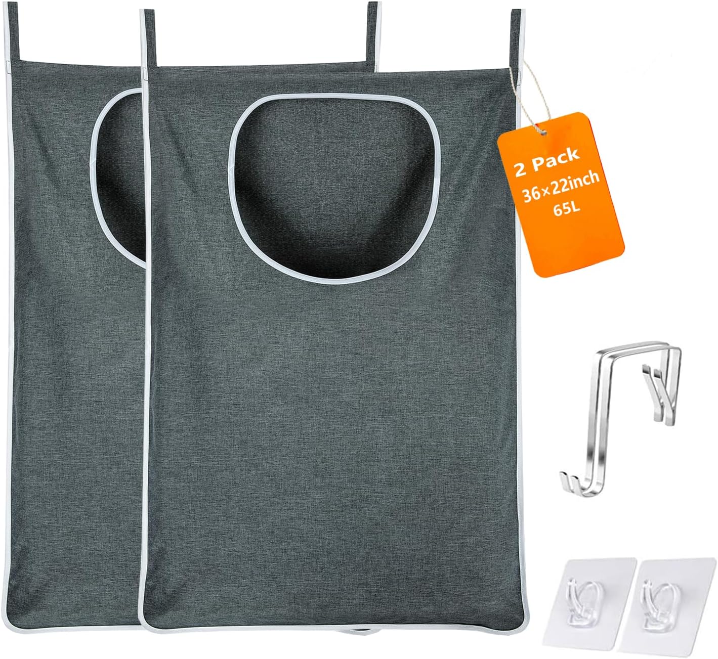 Hanging Laundry Bag with Over Door Hooks, Laundry Hamper and Space Saving Laundry Bag with Zipper