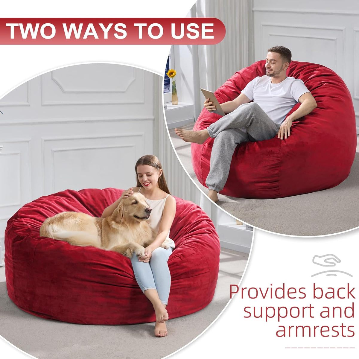 Hobestluk 5FT Bean Bag Chair Giant Bean Bag Chairs for Adults Large Bean Chairs with Removable