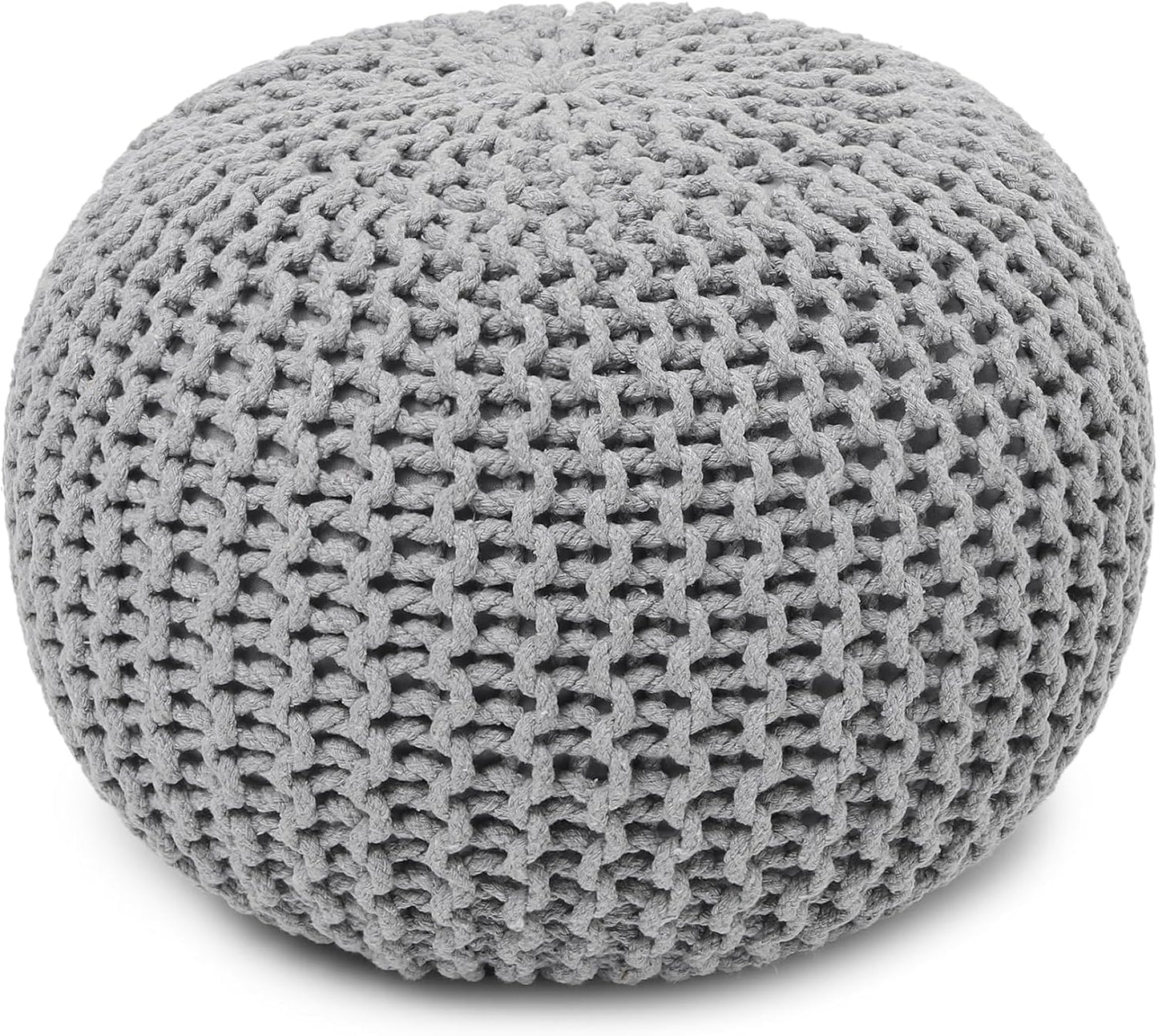 REDEARTH Round Boho Pouf Ottoman - Cable Knitted Cord Boho Pouffe - Stuffed Poof Accent Beanbag
