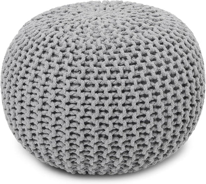 REDEARTH Round Boho Pouf Ottoman - Cable Knitted Cord Boho Pouffe - Stuffed Poof Accent Beanbag