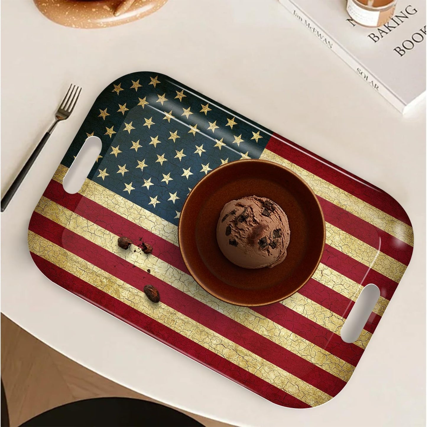 Serving Trays with Handles, 14.5 x 9.8 inch Rectangular Plastic Tray for Restaurant, Kitchen