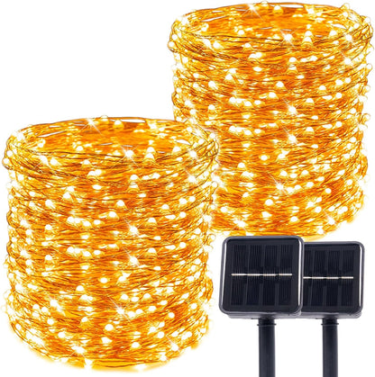 Solar String Lights for Outside,2Pack 66FT 200 LEDs Solar Fairy Lights,Waterproof 8 Modes Button