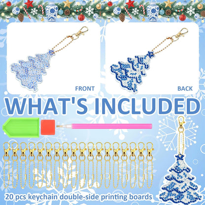 Tondiamo 20 Pcs Christmas Diamond Painting Keychain Kits 5D DIY Diamond Art Pendants Double Sided