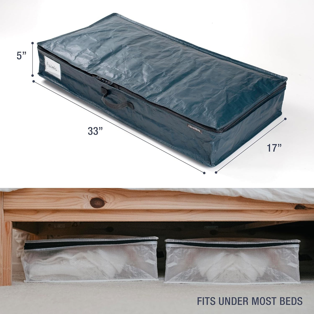 CleverMade Under Bed Storage Bag - Collapsible Storage for Shoes and Clothes Easy Use - Heavy Duty