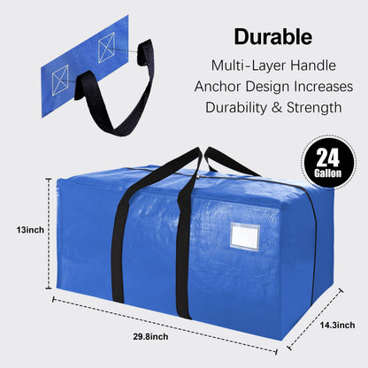 VELVETSURE 12 Pack Heavy Duty Extra Large Moving Bags W/Backpack Straps - Strong Handles & Zippers