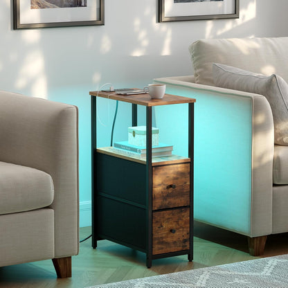 TUTOTAK Small Narrow LED End Table with Charging Station, Side Table Outlets, Nightstand with 2