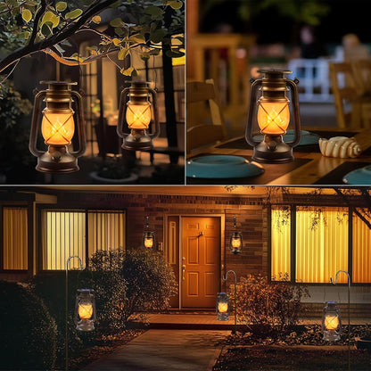 Solar Powered LED Lanterns Decorative Outdoor,2 Pack Bronze Vintage Lanterns with Dancing
