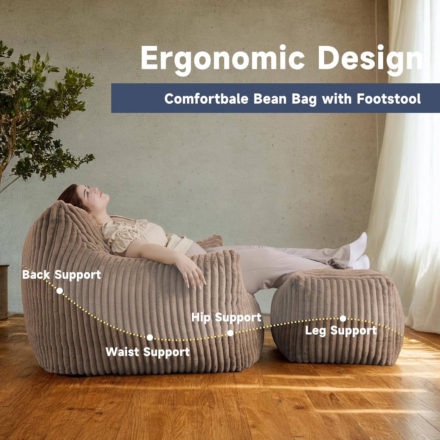 Giant Bean Bag Chairs for Adults, Oversized Chaise Lounge Chair Indoor with Memory Foam - Plush