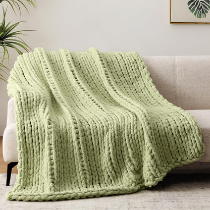 Chunky Knit Throw Blanket, 60''*80'' Knitted Throw Chenille Yarn for Bed Couch, Handmade Light