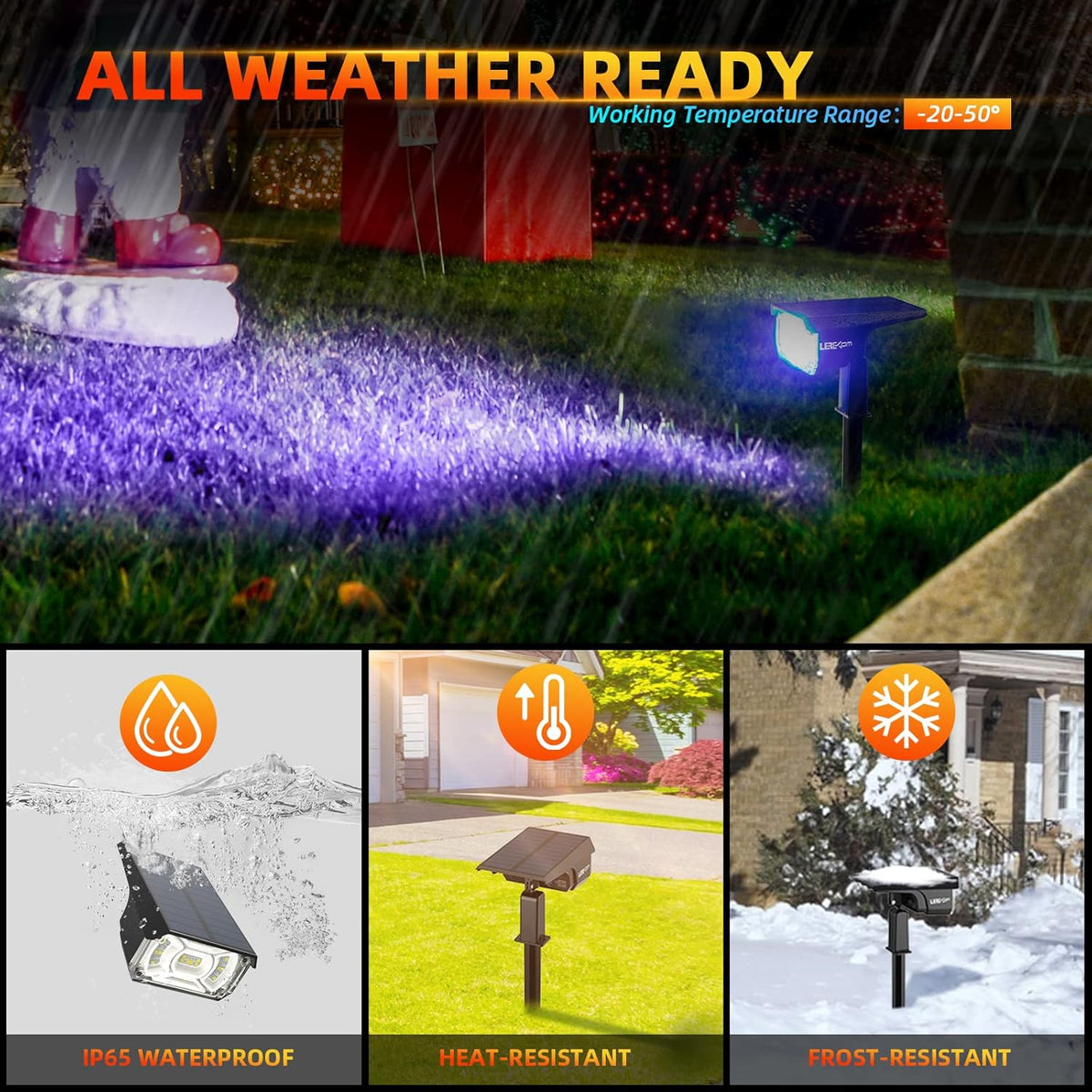 Solar Outdoor,40 LEDs Color Changing RGB Solar Landscape Path Lights,USB & Solar Powered