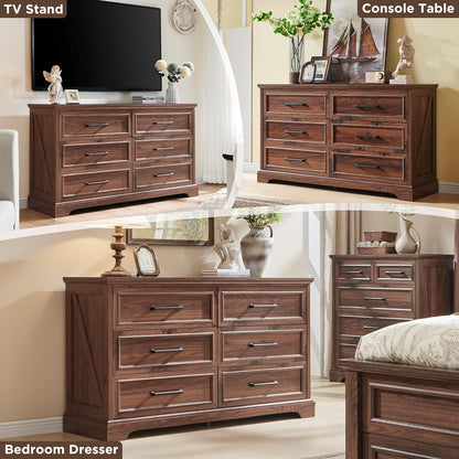 Farmhouse 6 Drawer Dresser for Bedroom, 52 Inch Wide Modern Dresser TV Stand with Large Drawers &