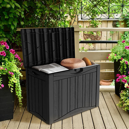 45 Gallon Lockable Resin Deck Box, Waterproof & UV-Resistant Outdoor Storage Box for Outdoor