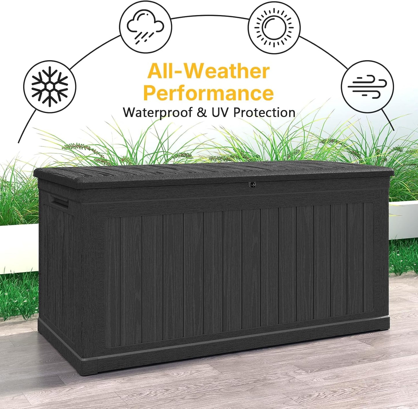 260 Gallon Deck Box Lockable, Outdoor Storage Box Waterproof and UV Resistant, Large Patio Storage