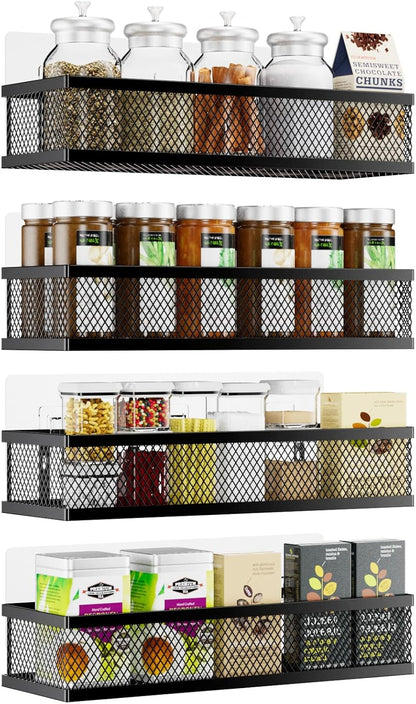 Spice Rack Wall Mount, 4 Pack Pantry Door Organizer & Hanging Storage Baskets Organizer Wall Mount
