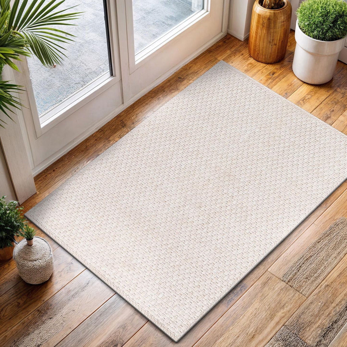CAMILSON Easy Jute Rug 2x3, Indoor Outdoor Off-White Farmhouse Area Rugs for Living Room and