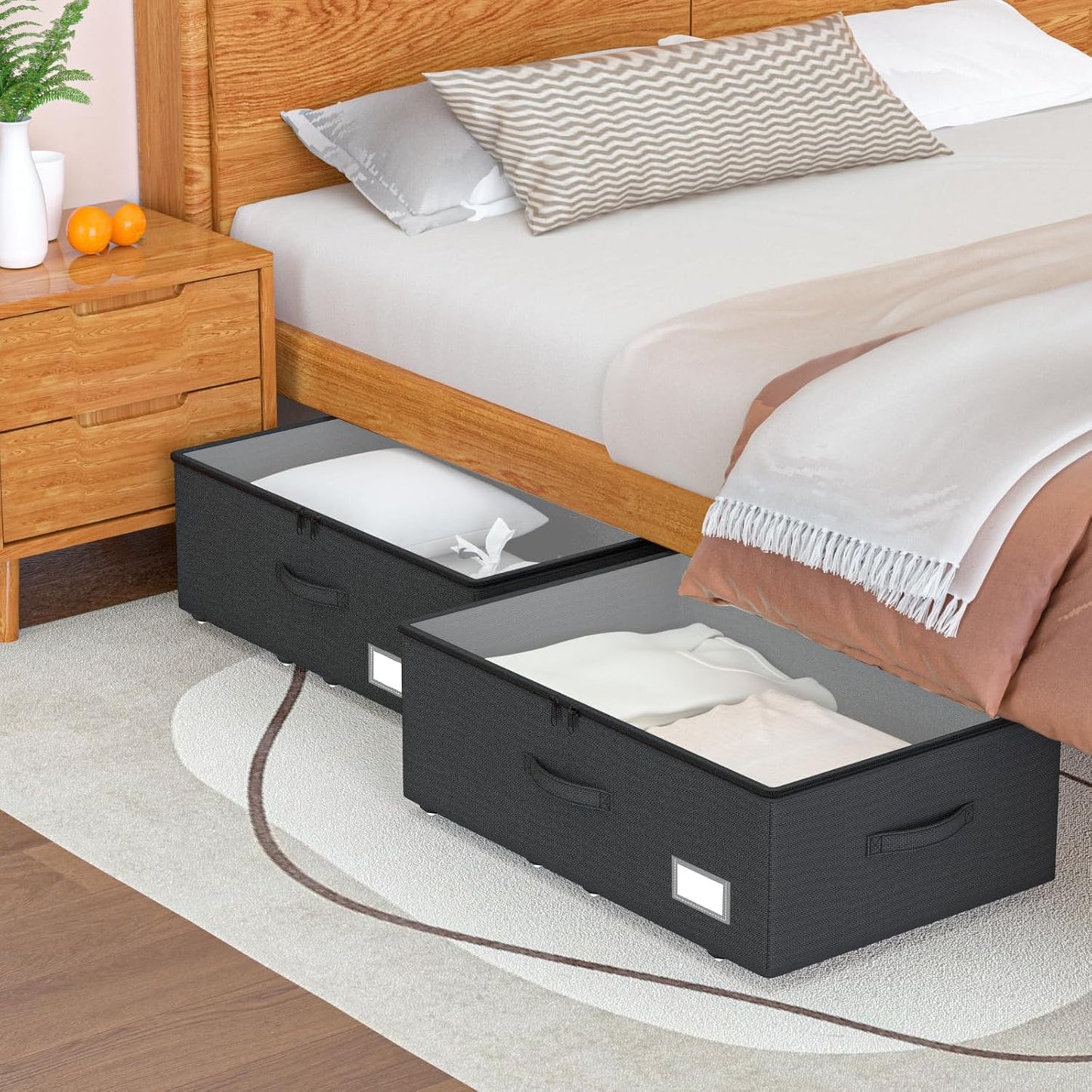 Underbed Storage Bins With Wheels, No Assemble Required 10 inches Height Large Capacity Rolling