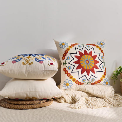 Embroidered Throw Pillow Cover 20x20 Classic Fall Boho Floral Pattern Pillows Cover Outdoor